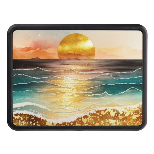 The Watercolor Beach Series Design 3 Trailer Hitch Cover (Front)