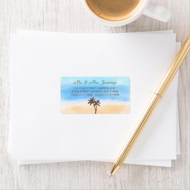 The Watercolor Beach Wedding Collection Label (Insitu)