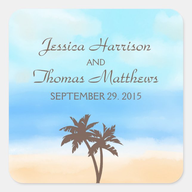 The Watercolor Beach Wedding Collection Square Sticker (Front)