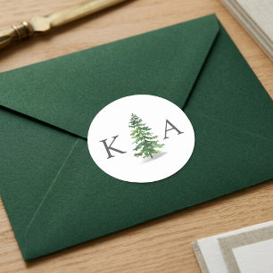 The Watercolor Pine Tree Forest Wedding Collection Classic Round Sticker