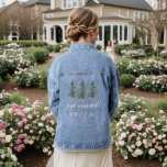 The Watercolor Pine Tree Forest Wedding Collection Denim Jacket<br><div class="desc">Celebrate your wedding in style with this rustic "Just Married!" denim jacket. The design features hand painted watercolor pine trees with easy to personalize template wording. Cherish the memories with your very own personalized wedding jacket. Matching wedding items can be found in the collection.</div>