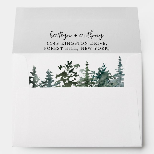 The Watercolor Pine Tree Forest Wedding Collection Envelope (Back (Bottom))