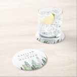 The Watercolor Pine Tree Forest Wedding Collection Round Paper Coaster<br><div class="desc">Celebrate in style with these rustic and very trendy wedding coasters. The design is easy to personalize with your own wording and your family and friends will be thrilled when they see these fabulous coasters. Matching items can be found in the collection.</div>