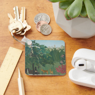 The Waterfall by Henri Rousseau, Vintage Fine Art Keychain