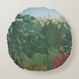 The Waterfall by Henri Rousseau, Vintage Fine Art Round Pillow