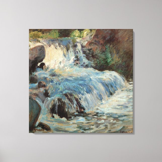 The Waterfall by Twachtman, Vintage Impressionism Canvas Print (Front)