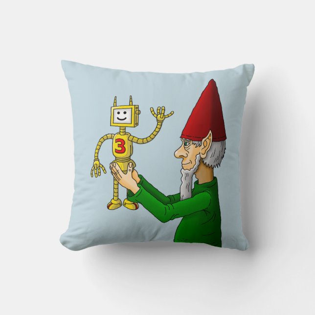 The waving robot from Santa's workshop Throw Pillow (Front)