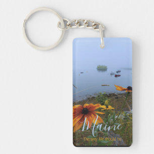The way life should be orange daisy, Lubec Maine Keychain