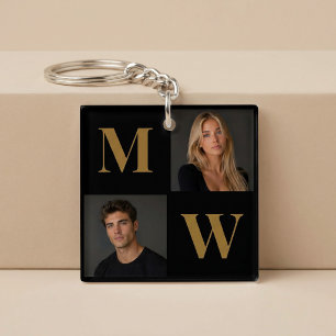 The Way We Are Custom Couple Black Photo Initial Keychain