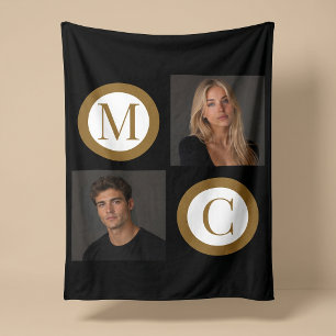 The Way We Are Custom Couple Photo Monogram Black Fleece Blanket