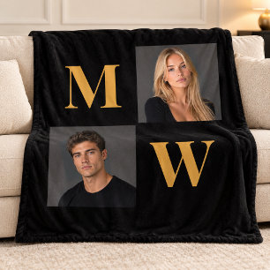 The Way We Are Custom Couple Photo Monogram Black Fleece Blanket