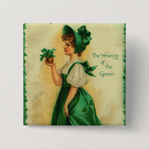 "The Wearing of the Green" vintage card, 1907 2 Inch Square Button