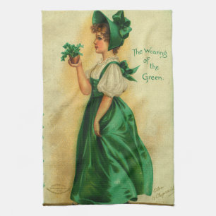 "The Wearing of the Green" vintage card, 1907 Kitchen Towel