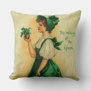 "The Wearing of the Green" vintage card, 1907 Throw Pillow