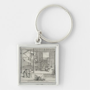 `The Weaving of Flower'd Silks', Two Women at Work Keychain
