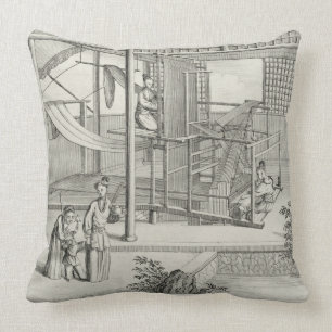 `The Weaving of Flower'd Silks', Two Women at Work Throw Pillow