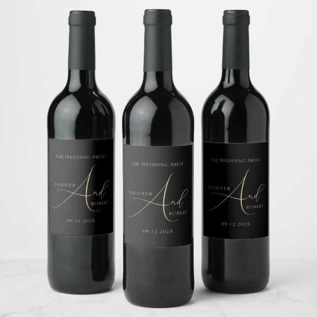 The Wedding Brew Gold Custom Calligraphy Wine Label (Bottles)