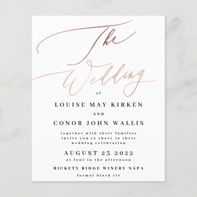 The Wedding Budget Rose Gold Foil Elegant Invite  Flyer (Front)