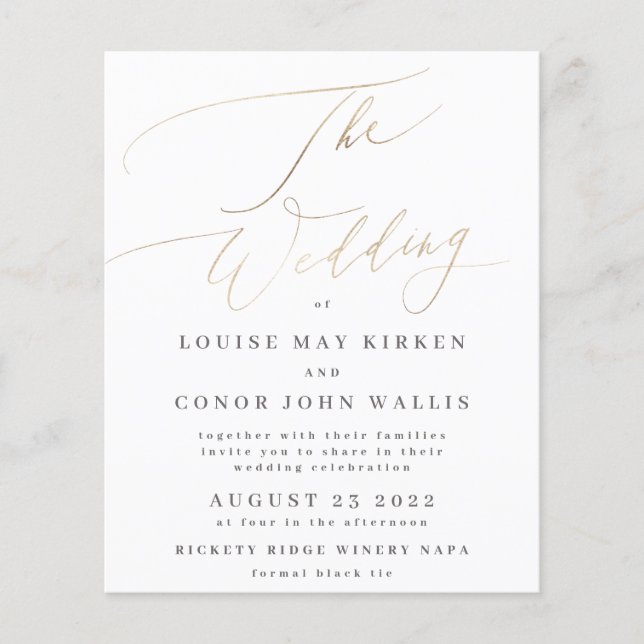 The Wedding Budget Yellow Gold Foil Elegant Invite Flyer (Front)