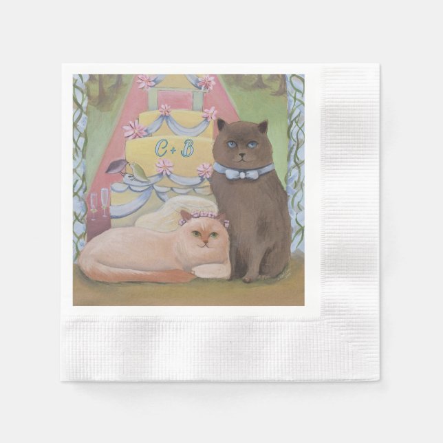 The Wedding Cats Personalize Initials Set of Napkin (Front)