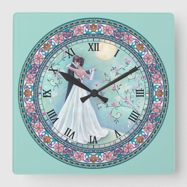 The Wedding Dance Roman Numeral Square Wall Clock (Front)