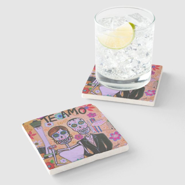 The Wedding Las Vegas Dia de los Muertos Stone Coaster (Side)