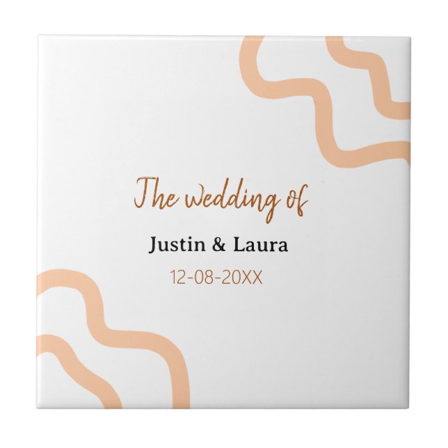 The wedding of add bride groom name date peach tile (Front)