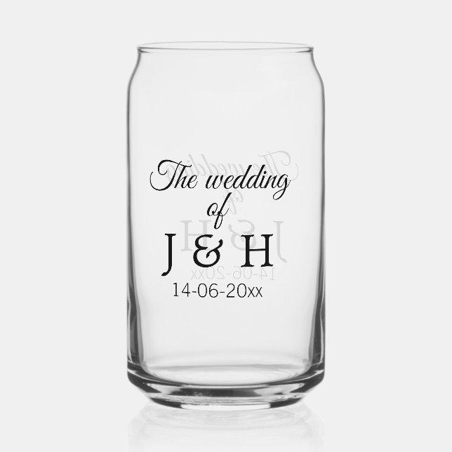 The wedding of add couple name initial letter date can glass (Front)