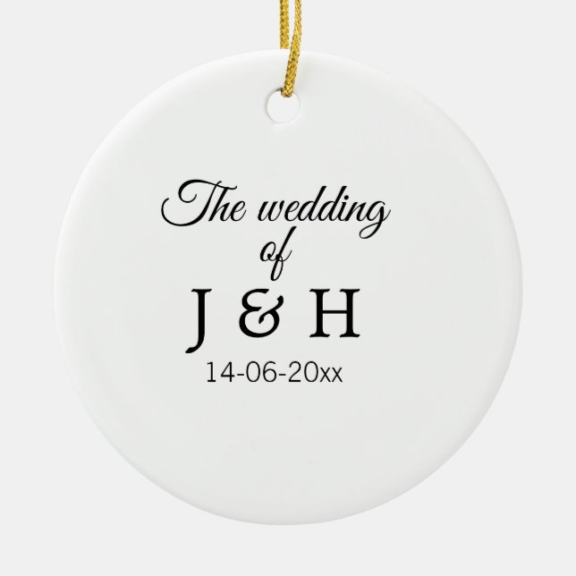 The wedding of add couple name initial letter date ceramic ornament (Front)