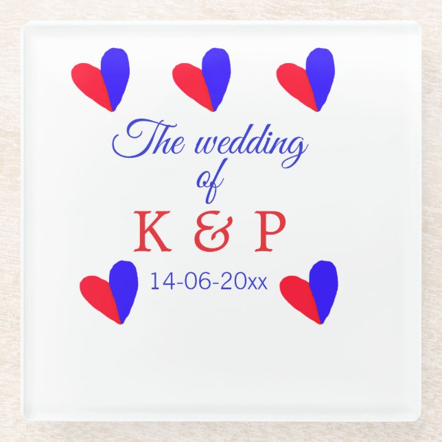 The wedding of add couple name initial letter date glass coaster (Front)