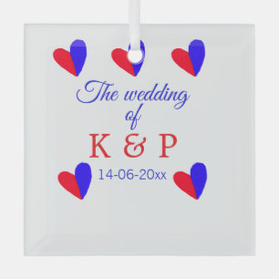 The wedding of add couple name initial letter date glass ornament