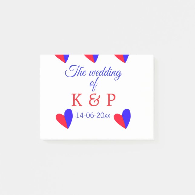 The wedding of add couple name initial letter date post-it notes (Front)