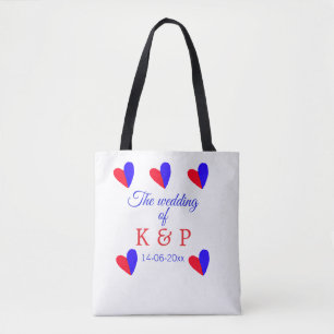 The wedding of add couple name initial letter date tote bag