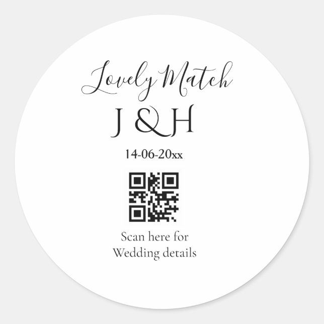 The wedding of add couple name QR code scan detail Classic Round Sticker (Front)