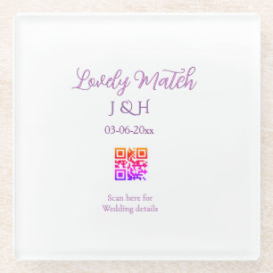 The wedding of add couple name QR code scan detail Glass Coaster