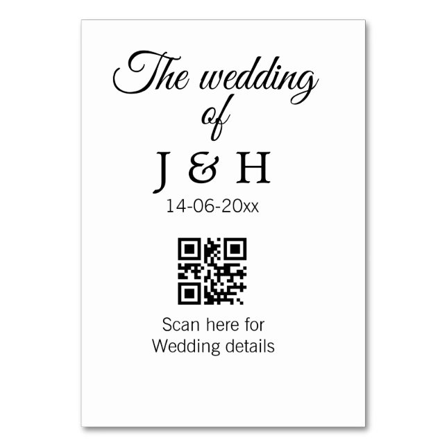 The wedding of add couple name QR code scan detail Table Number (Front)