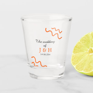 The wedding of add couple name terracotta black  shot glass