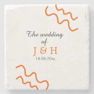 The wedding of add couple name terracotta black stone coaster