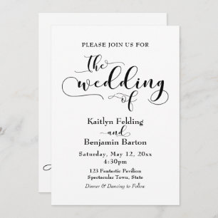 "The Wedding Of" Black Typography, Simple, Elegant Invitation