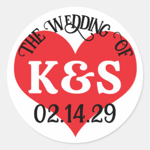 THE WEDDING OF Your Initials & Date With Red Heart Classic Round Sticker