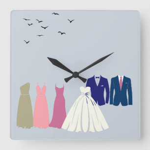 The Wedding Party Square Wall Clock