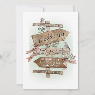 The Wedding Sign Says Hand Drawn Watercolor Rustic Invitation