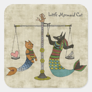 The weighing of the Heart Mermaid Cat Square Sticker