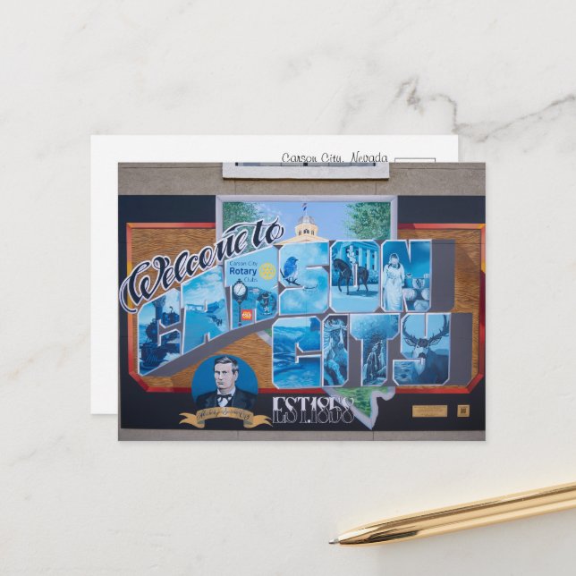 The Welcome Sign for Carson City, Nevada Postcard (Front/Back In Situ)