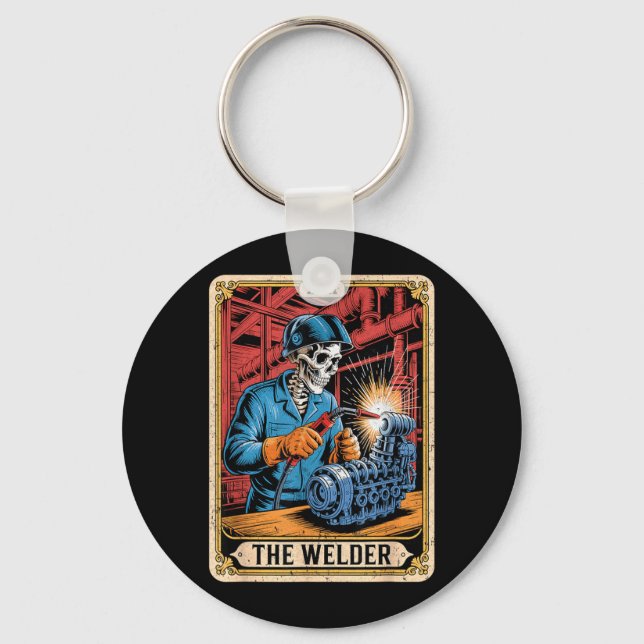 The Welder Welding Tarot Card Skeleton Funny Keychain (Front)