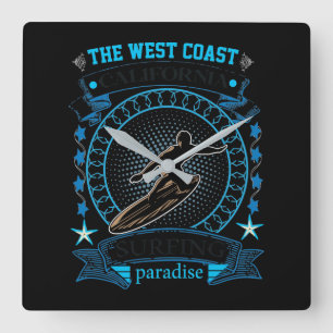 The West Coast California Surfing Square Wall Clock