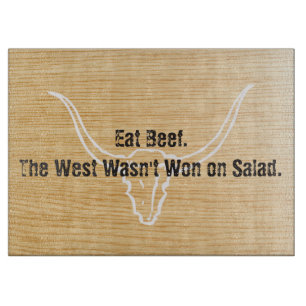 The West Wasn't Won on Salad Bull Skull Wood Grain Cutting Board