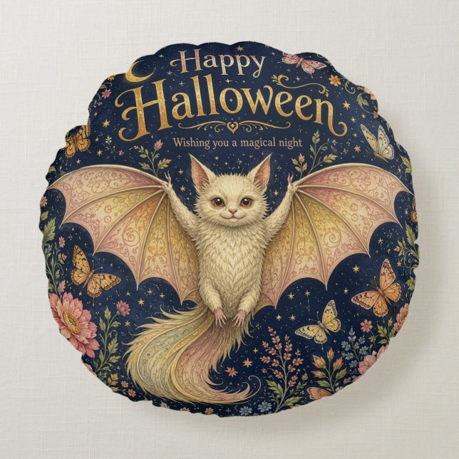 The Whimsical Winged Familiar Round Pillow (Front)