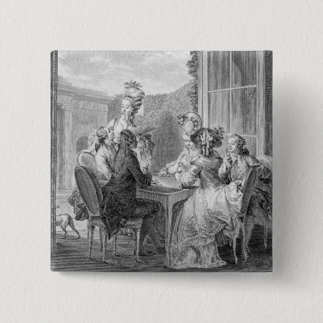 The Whist Party, 1783, engraved by Jean Dambrun (1 2 Inch Square Button (Front)