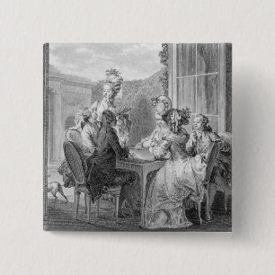 The Whist Party, 1783, engraved by Jean Dambrun (1 2 Inch Square Button